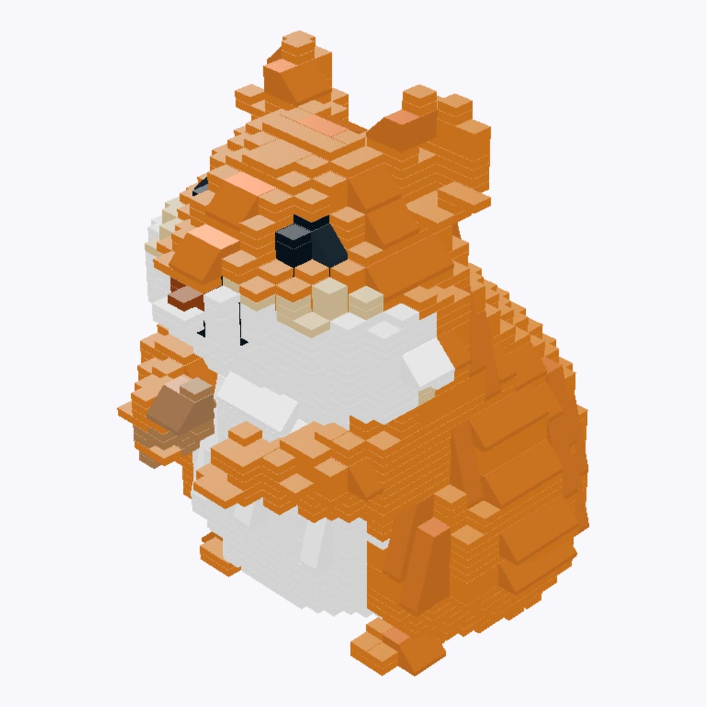 A detailed orange and white hamster made from 1,546 real model pieces in GENBRX